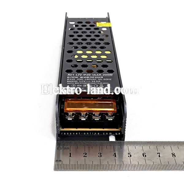 Блок питания 200W AVT-200-12V-16.7A мини (150Вт 12В 16.7А) компактный для светодиодной LED ленты, модулей, линеек